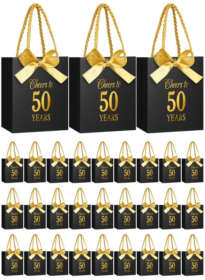 Moinchore 30 Pcs Black Gold 50 Birthday Paper Gift Bags Bulk 5.5 x 4.7 x 2.5'' Mini Cheers to 50 Years Favor Bags with Handles Bow Ribbon Wrap for Birthday Anniversary Wedding Day Party Supplies - Image 1